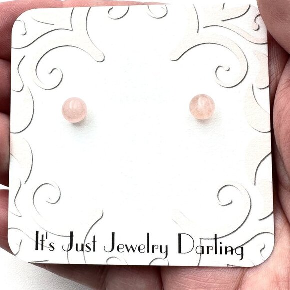 14K Yellow Gold Womens Earrings Pierced Pink Rose Quartz Stud Gift for Her - Picture 2 of 3